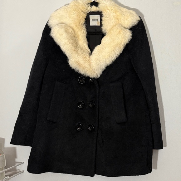 Vintage Moschino Black Wool Coat with Faux Fur Collar size 10 - Picture 2 of 8